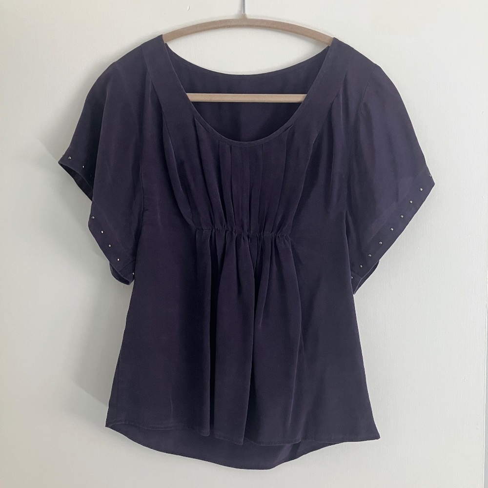 Vintage silk dark blue evening formal top scoop neck empire waist size S